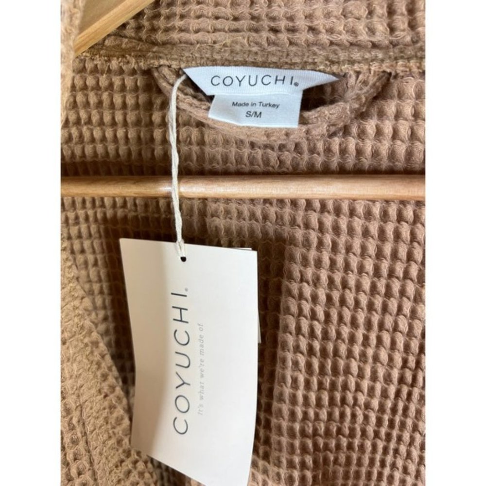Coyuchi Unisex Organic Cotton Airy Waffle Weave Robe Women's Brown Size: S/M NWT - Picture 5 of 9